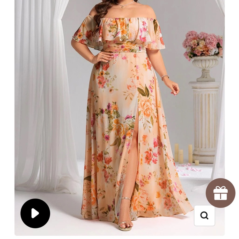 Ever Pretty Peach Floral Off-Shoulder Maxi Dress